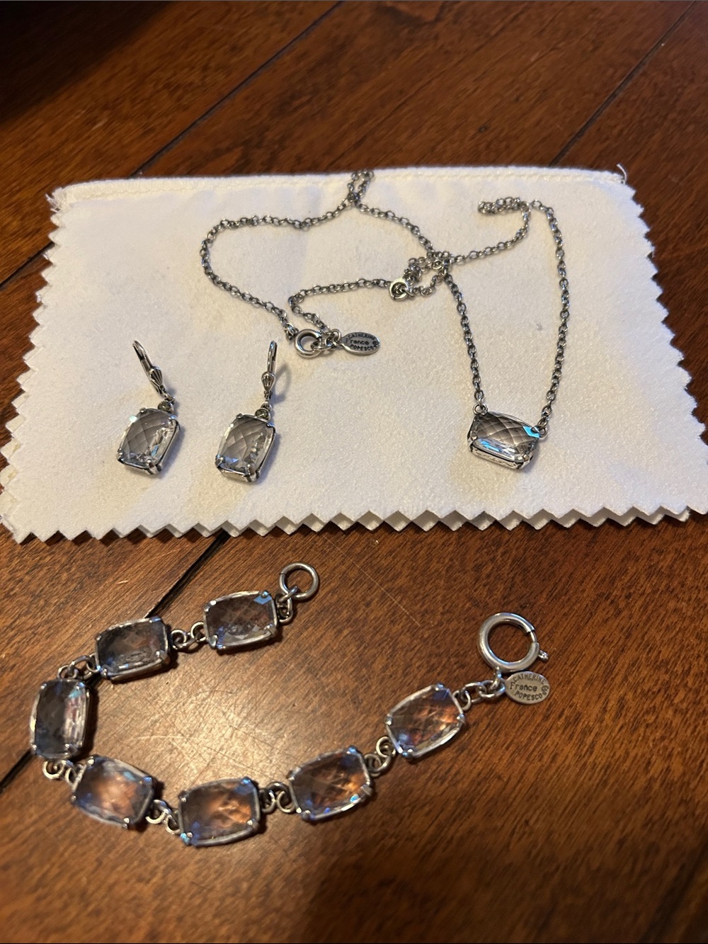 Catherine Popesco Sterling Silver Crystal Necklace, Bracelet & Earrings Set